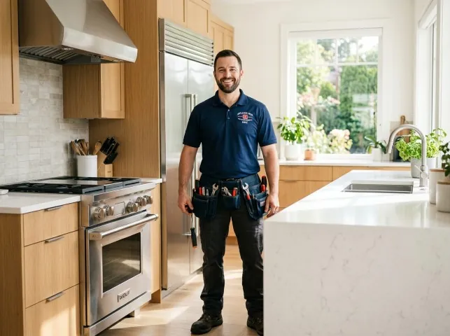 Appliance Repair Hero technician in a Auburn, NH kitchen after an appliance repair